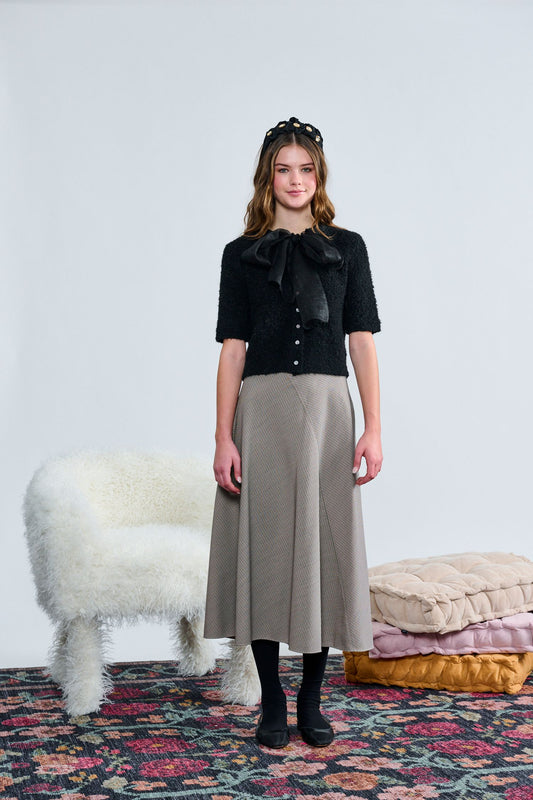 Black Fuzzy Knit Top w/ Bow  T-1378