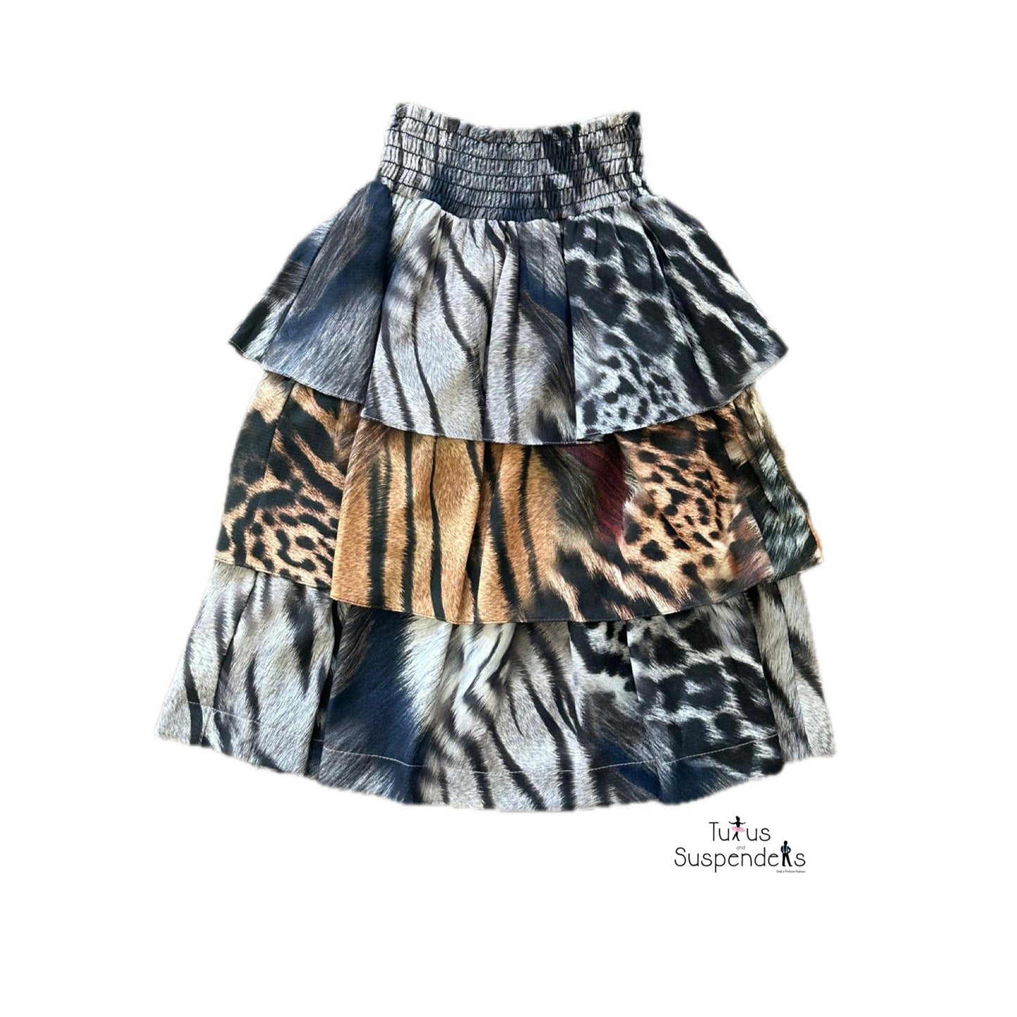 Ariella Animal Print Multi Tiered Skirt J252-995