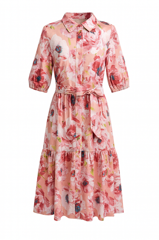 Large Floral Pink Print Dress FCG-57