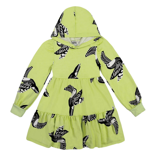 Hooded acid green printed dress