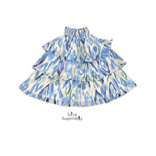 Chiffon Blue Ikat Tiered Skirt J241-995B