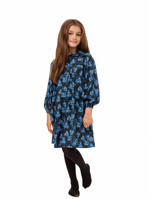 Blue and Black Printed Dress GW5041D-A