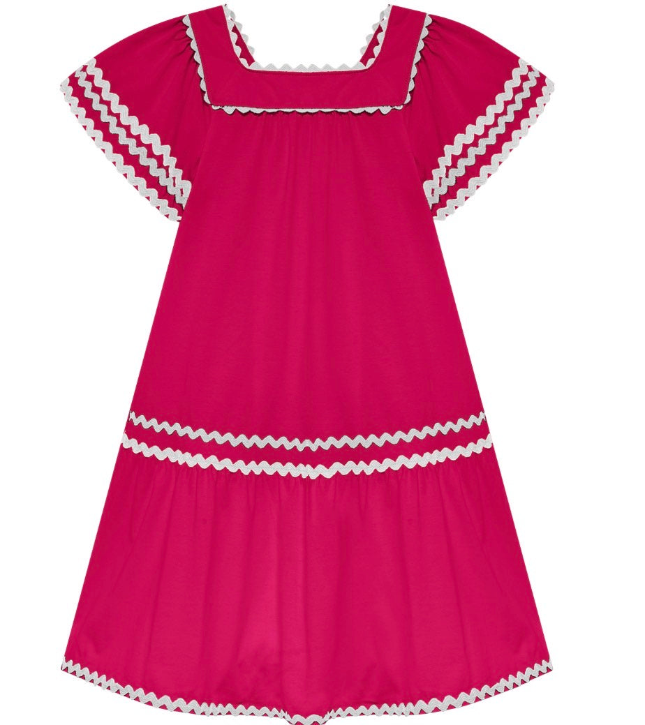 Ribbon Piped Magenta Dress 6000362