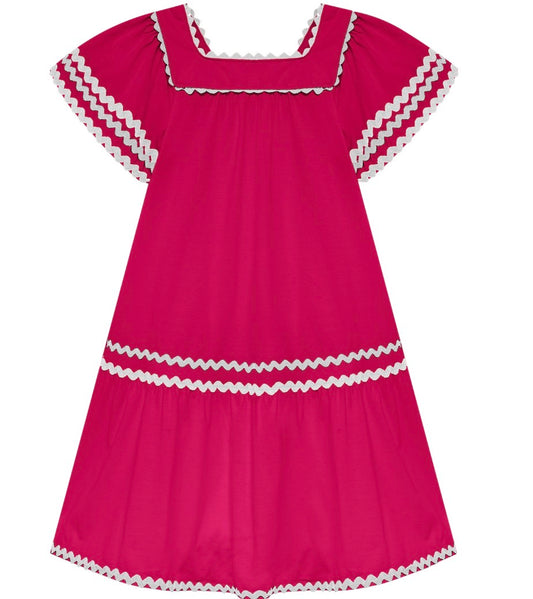 Ribbon Piped Magenta Dress 6000362