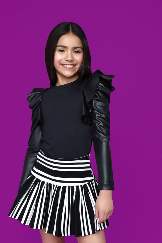 Black Flutter Long Sleeve Top F25-120