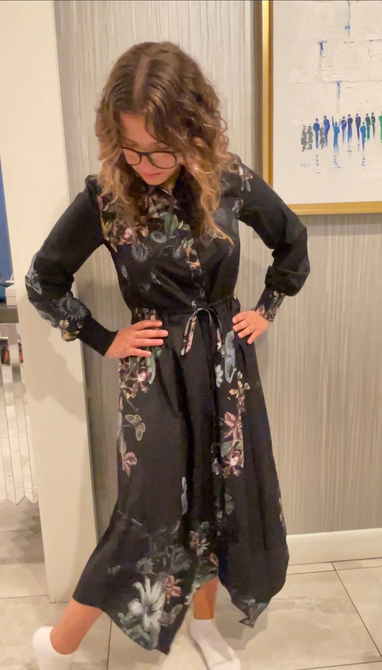 Satiny Butterfly Printed Dress TS221