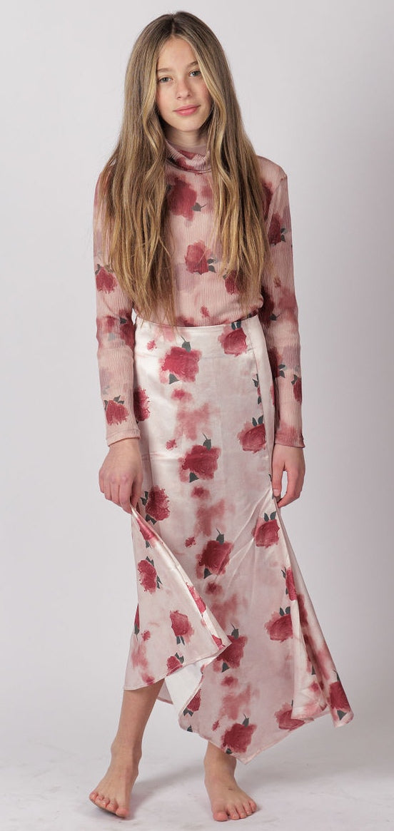 D-1916 Printed Mesh Mockneck Top