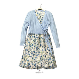 Blue Floral Dress w/ Knit Wrap Overlay GS51873D-A