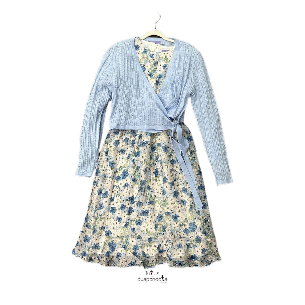 Blue Floral Dress w/ Knit Wrap Overlay GS51873D-A