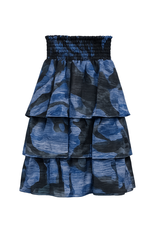 Ariella Black and Blue Camo Tiered Skirt J262-995