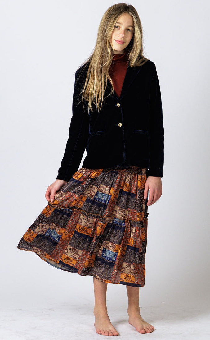 D-1910 Multi Print Midi/Maxi Silky Skirt