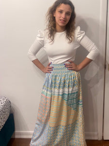 Printed Midi Skirt with Gathered Waist TS210