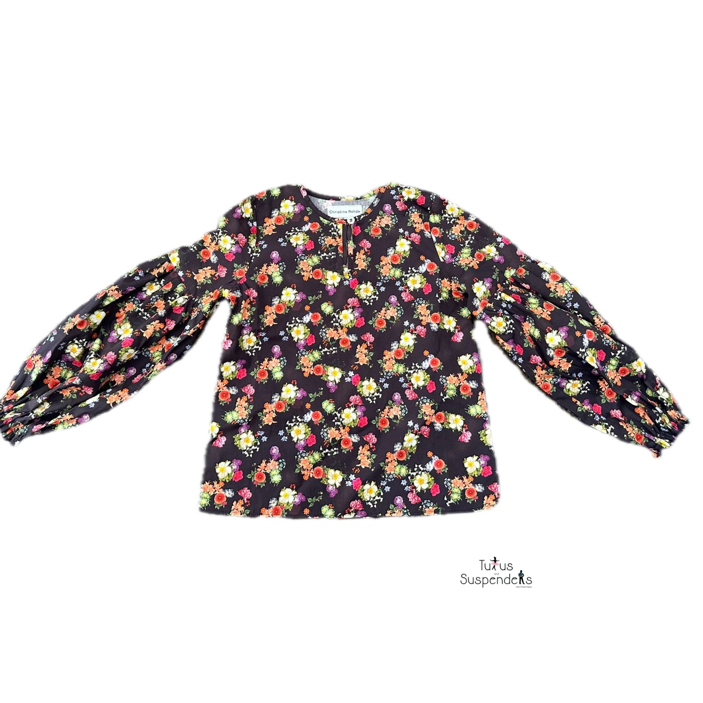 Black Floral Bubble Long Sleeve Top 437