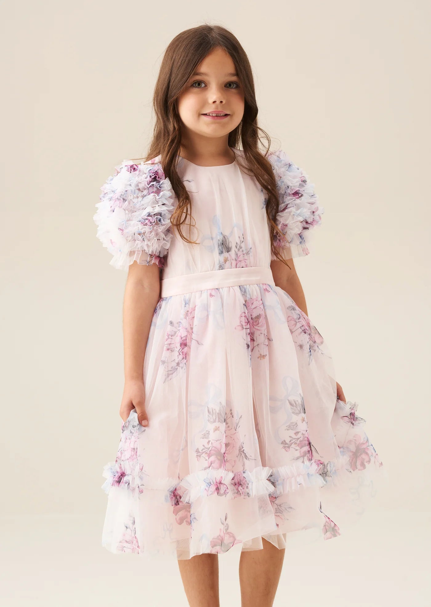Florence Blush Ruffle Sleeve Mesh Dress AR0278