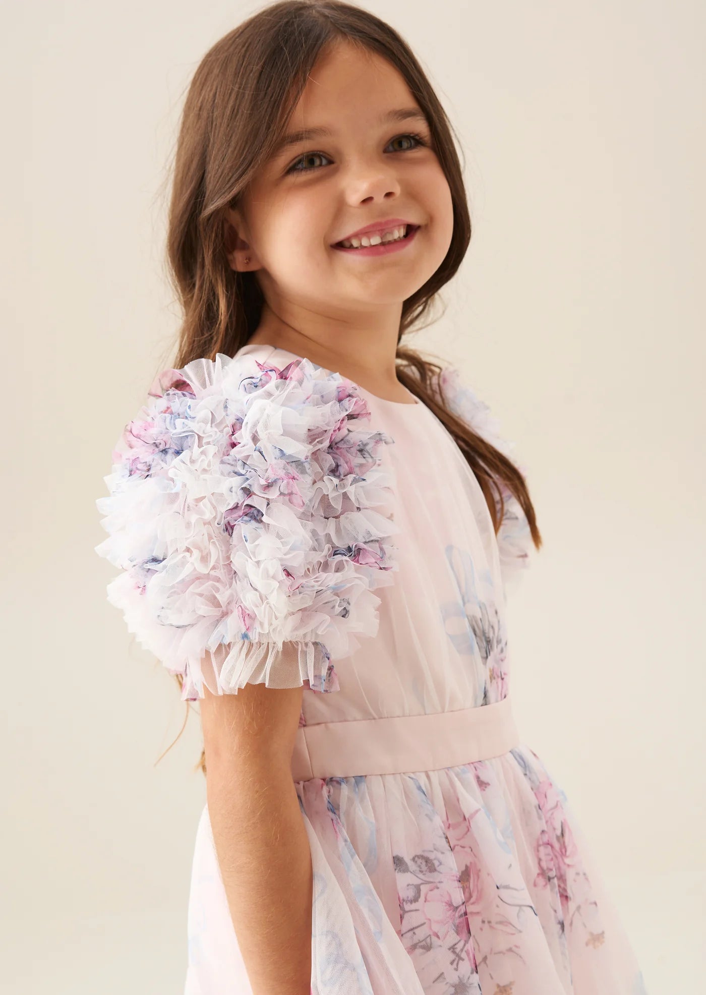 Florence Blush Ruffle Sleeve Mesh Dress AR0278