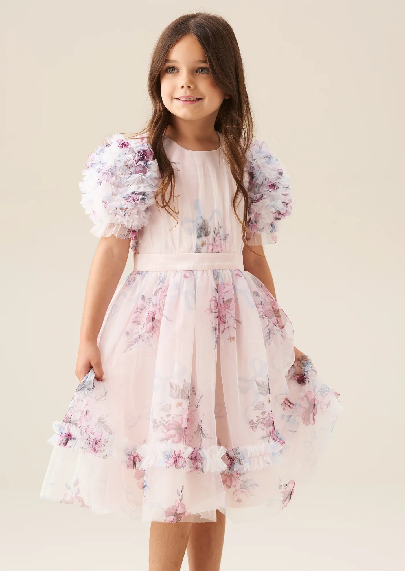 Florence Blush Ruffle Sleeve Mesh Dress AR0278