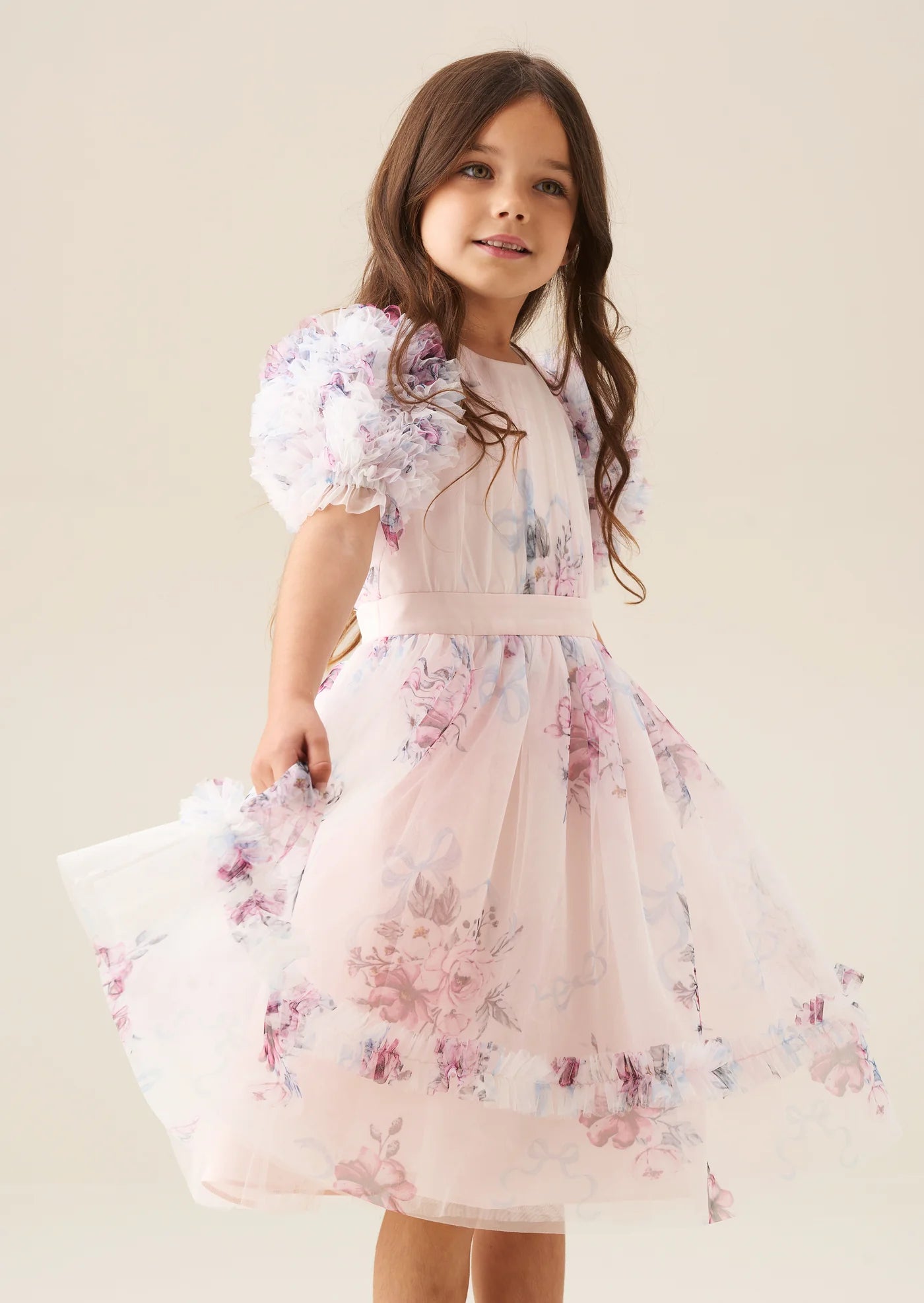 Florence Blush Ruffle Sleeve Mesh Dress AR0278