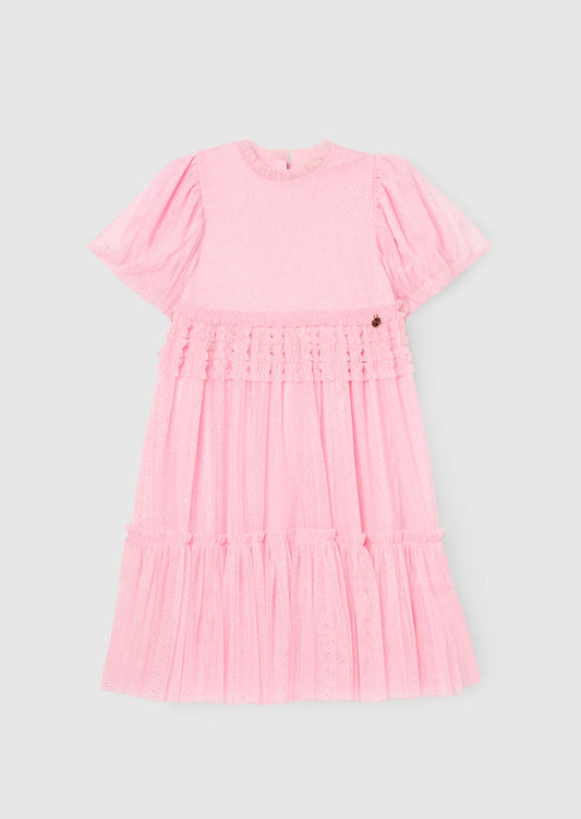 Madison Puff Sleeve Ruffle Waist Mesh Dress AR0431