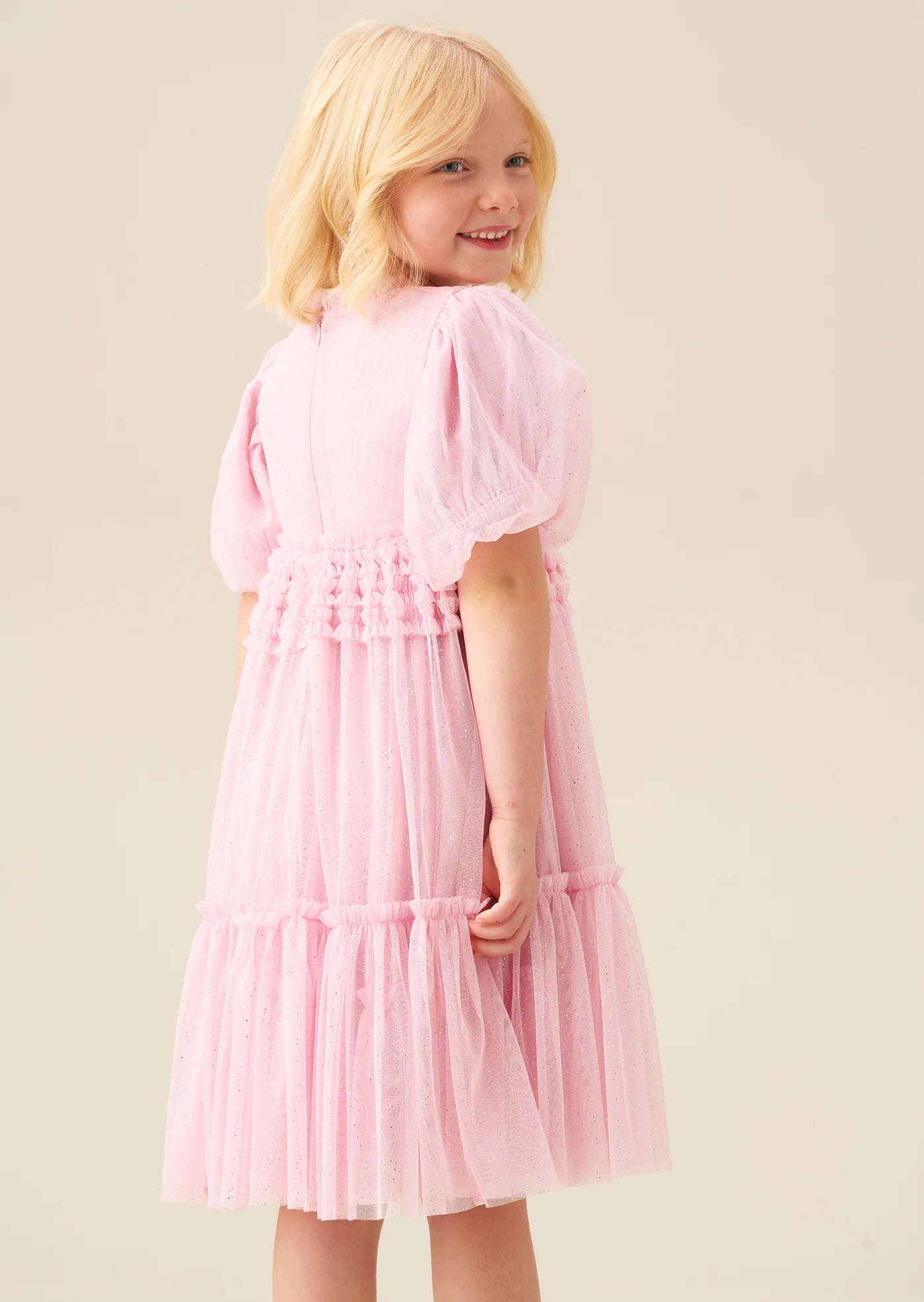 Madison Puff Sleeve Ruffle Waist Mesh Dress AR0431