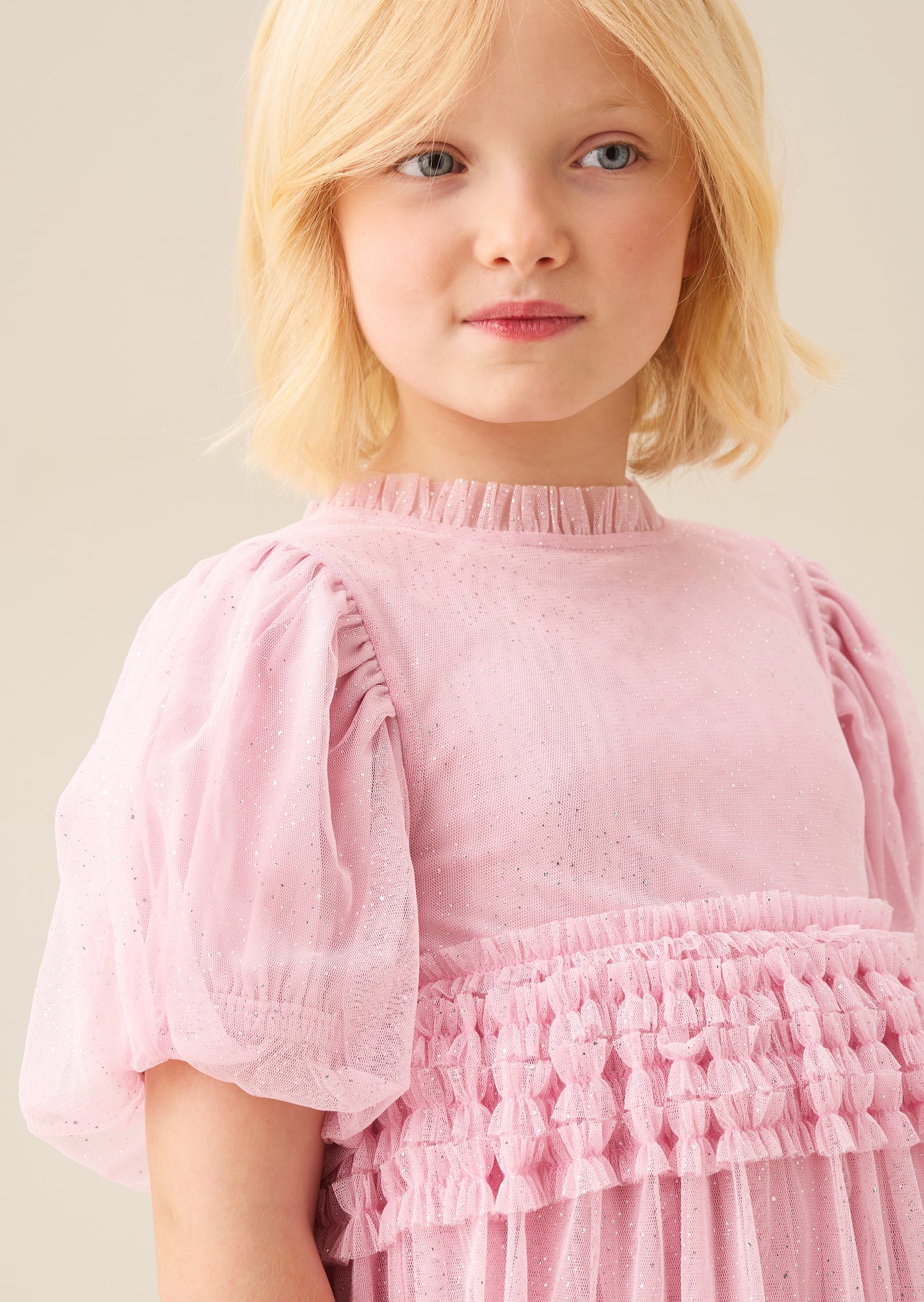 Madison Puff Sleeve Ruffle Waist Mesh Dress AR0431