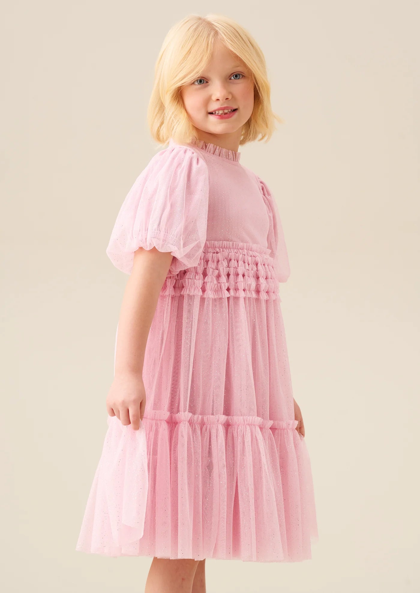 Madison Puff Sleeve Ruffle Waist Mesh Dress AR0431