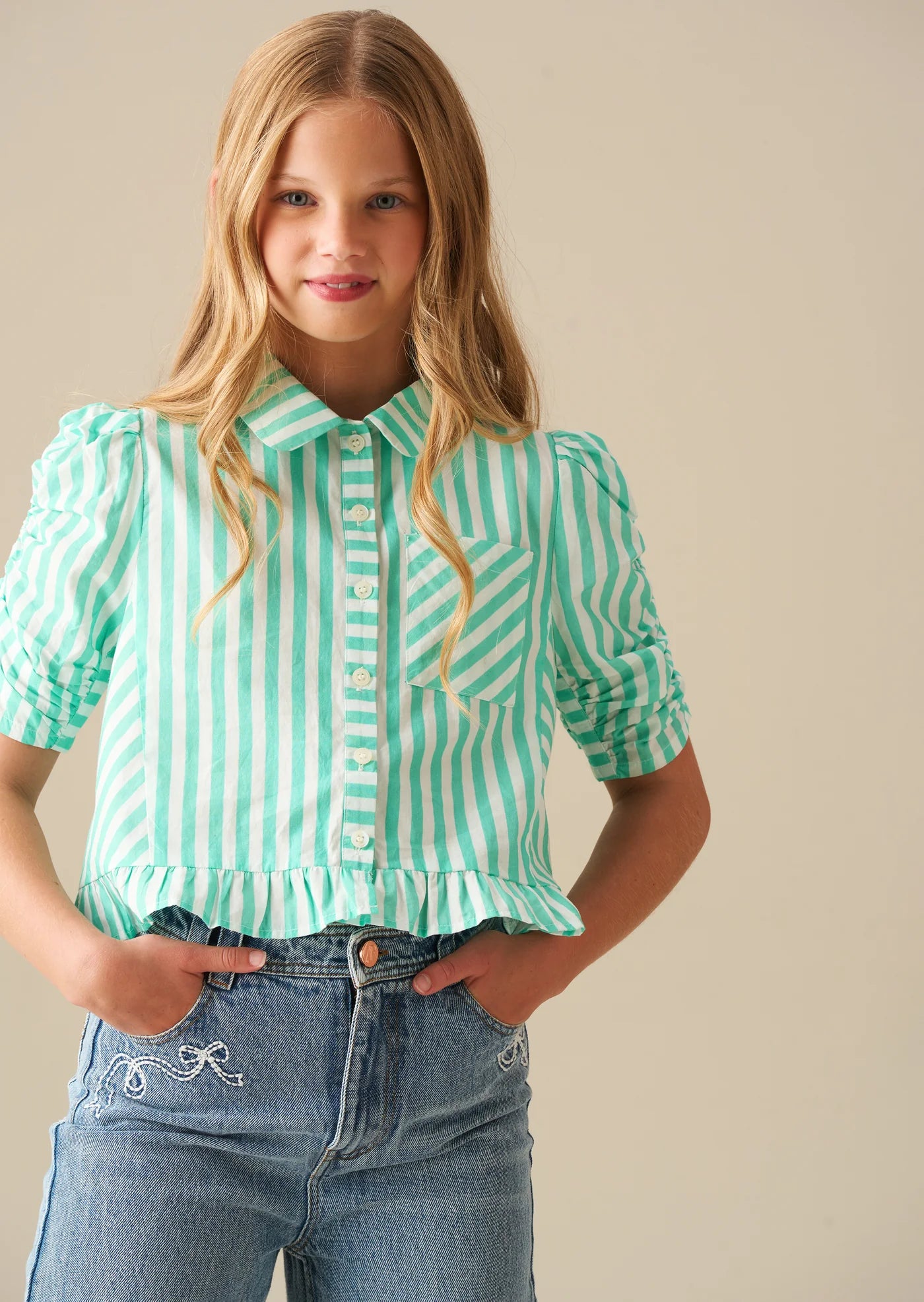 Sammie Stripe Ruffle Hem Shirt AR0448