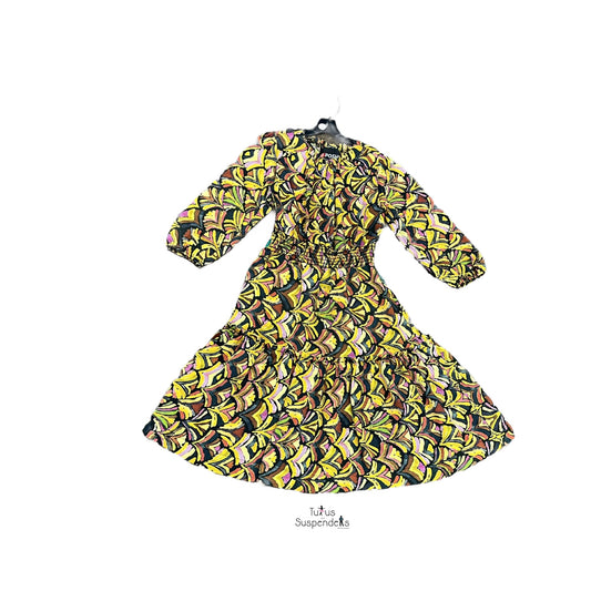 Yellowy Printed Smocked Dress J242-3583