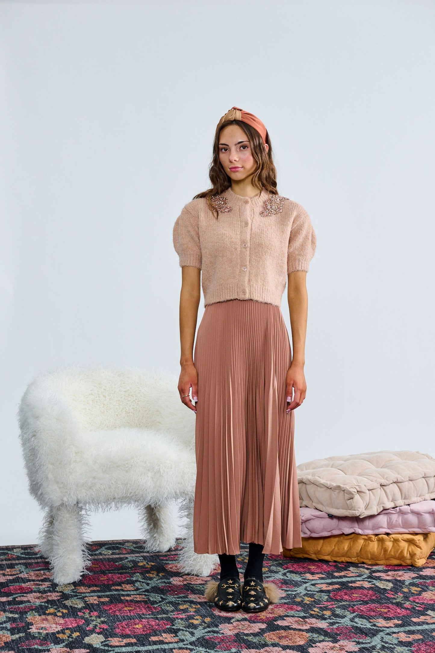 Neutral Tone Pleated Maxi Skirt T-1417