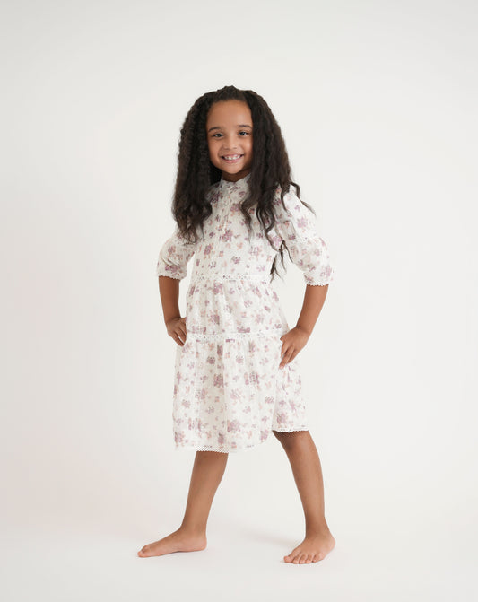 White Chiffon Dress with Pink Flowers GS24116-A