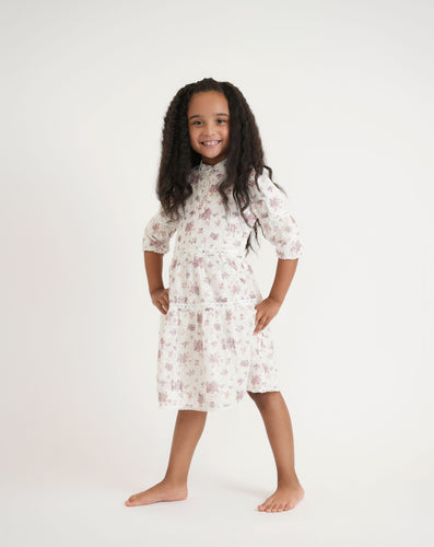White Chiffon Dress with Pink Flowers GS24116-A