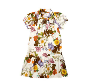 Off White Floral Dress with Tie N0117