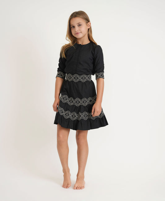 Black Skirt with White Embroidery GS24312-A