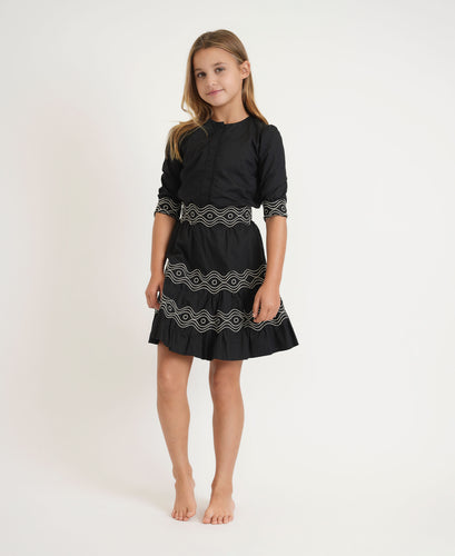 Black Skirt with White Embroidery GS24312-A