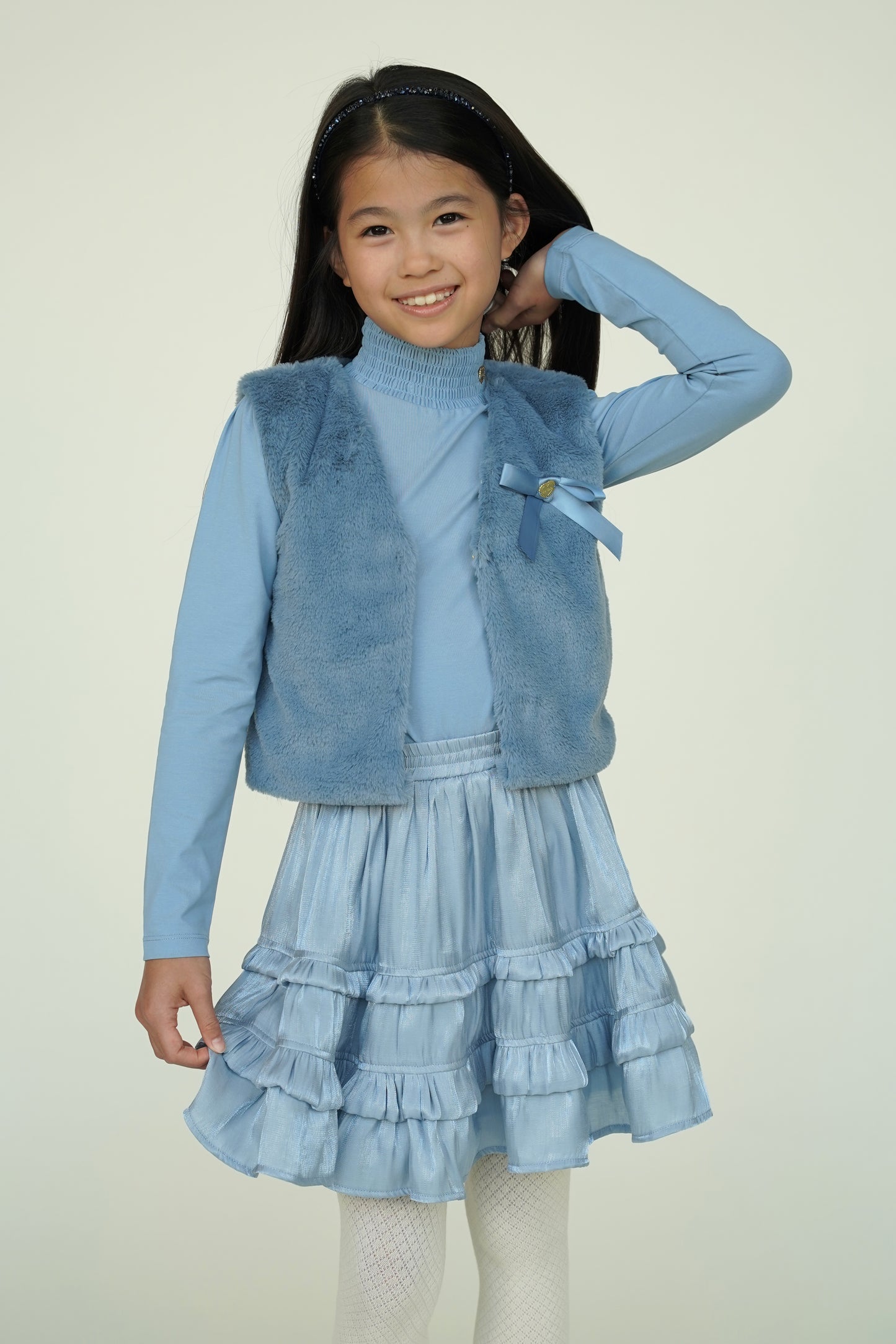 C508-5420 Smocked Collar Mockneck Shirt