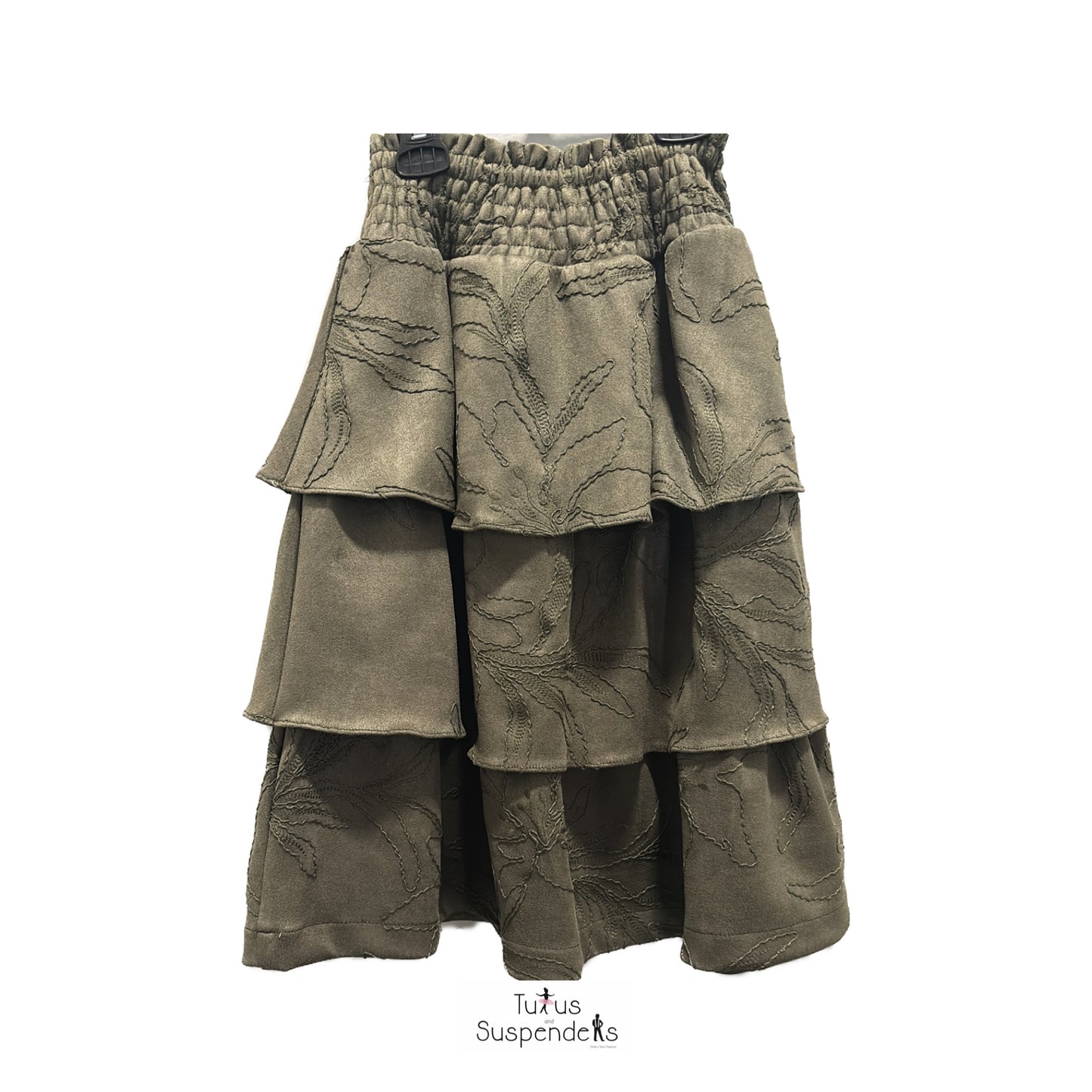 Ariella Embroidered Olive Tiered Skirt J262-995