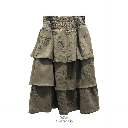 Ariella Embroidered Olive Tiered Skirt J262-995
