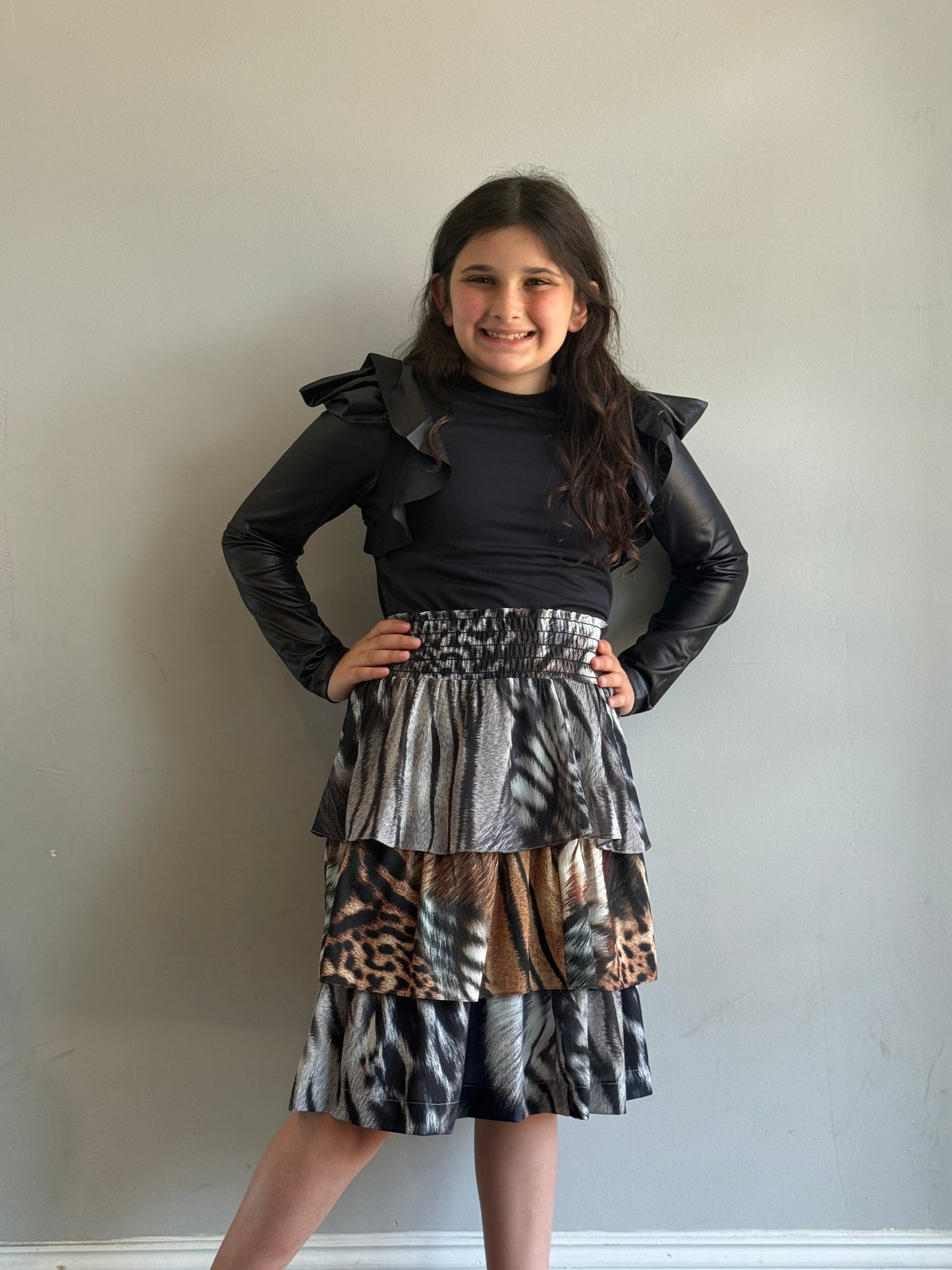 Ariella Animal Print Multi Tiered Skirt J252-995