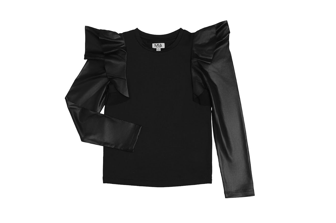 Black Flutter Long Sleeve Top F25-120