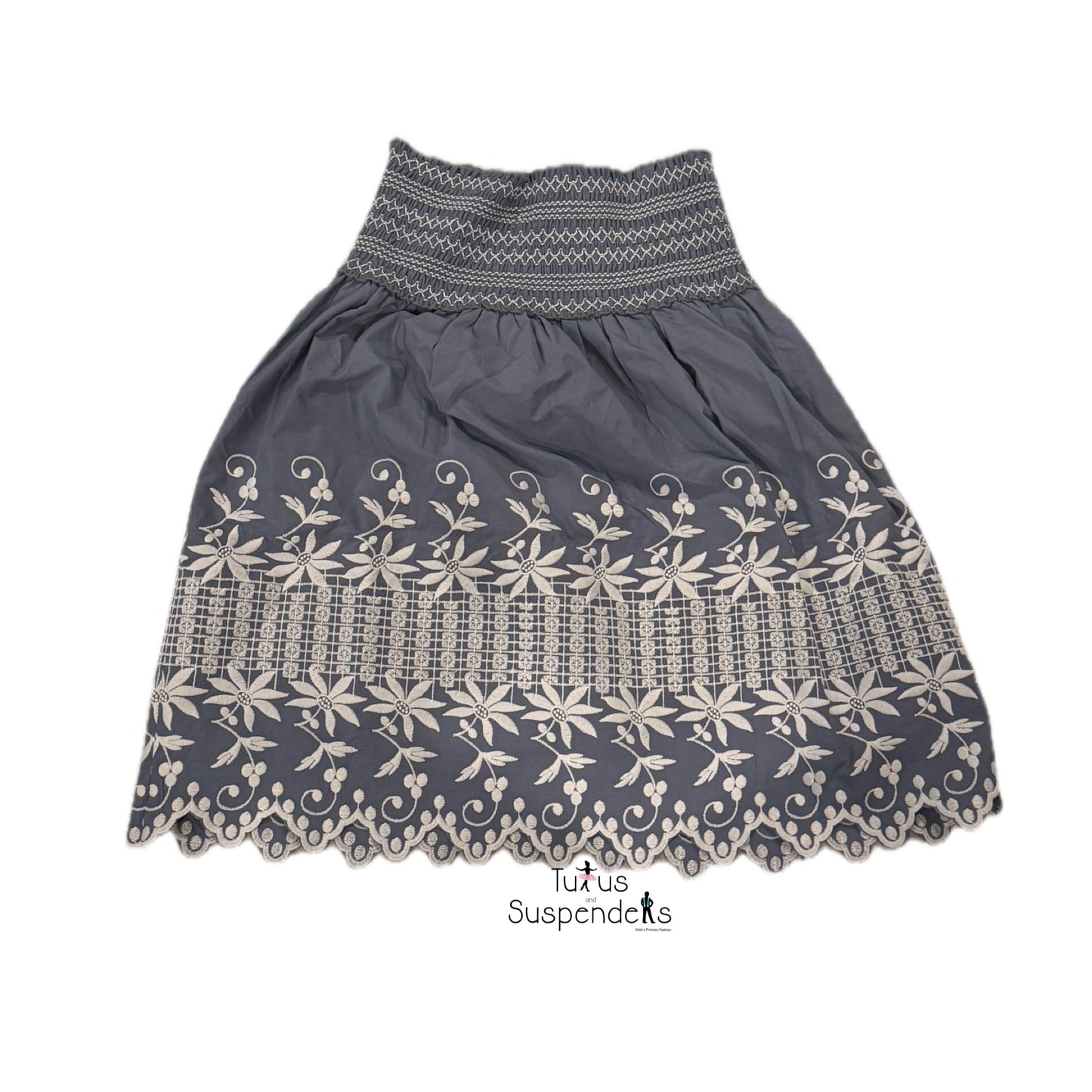 Ocean Blue Skirt w/ White Embroidery & Scalloped Edge 2137