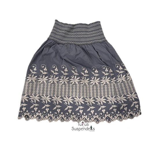 Ocean Blue Skirt w/ White Embroidery & Scalloped Edge 2137