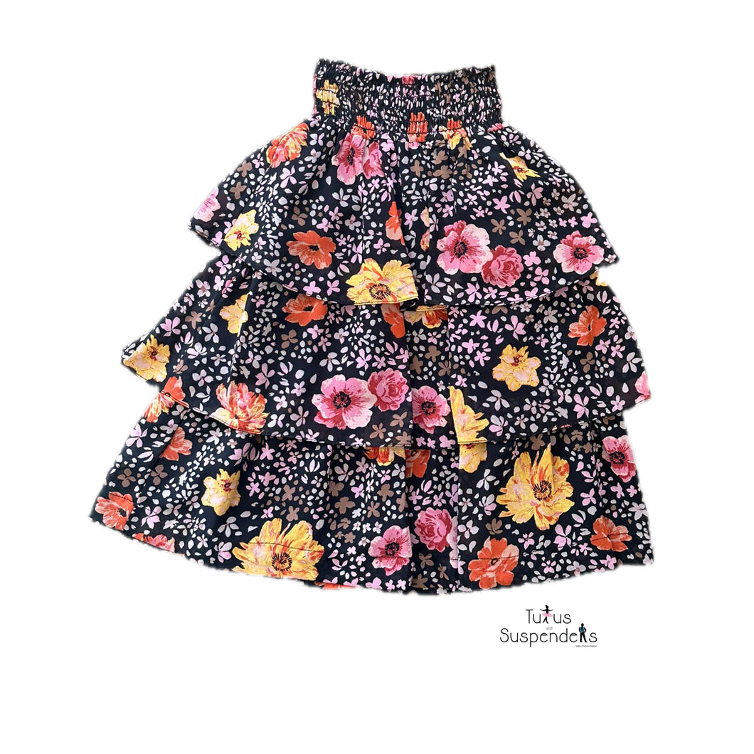 Ariella Pink Floral Multi Tiered Skirt J252-995