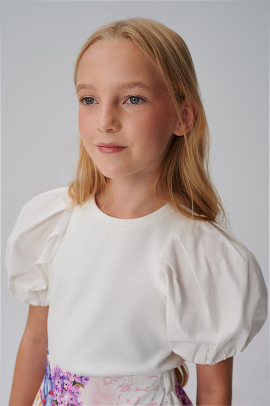 White Puff Sleeve Top BL03870