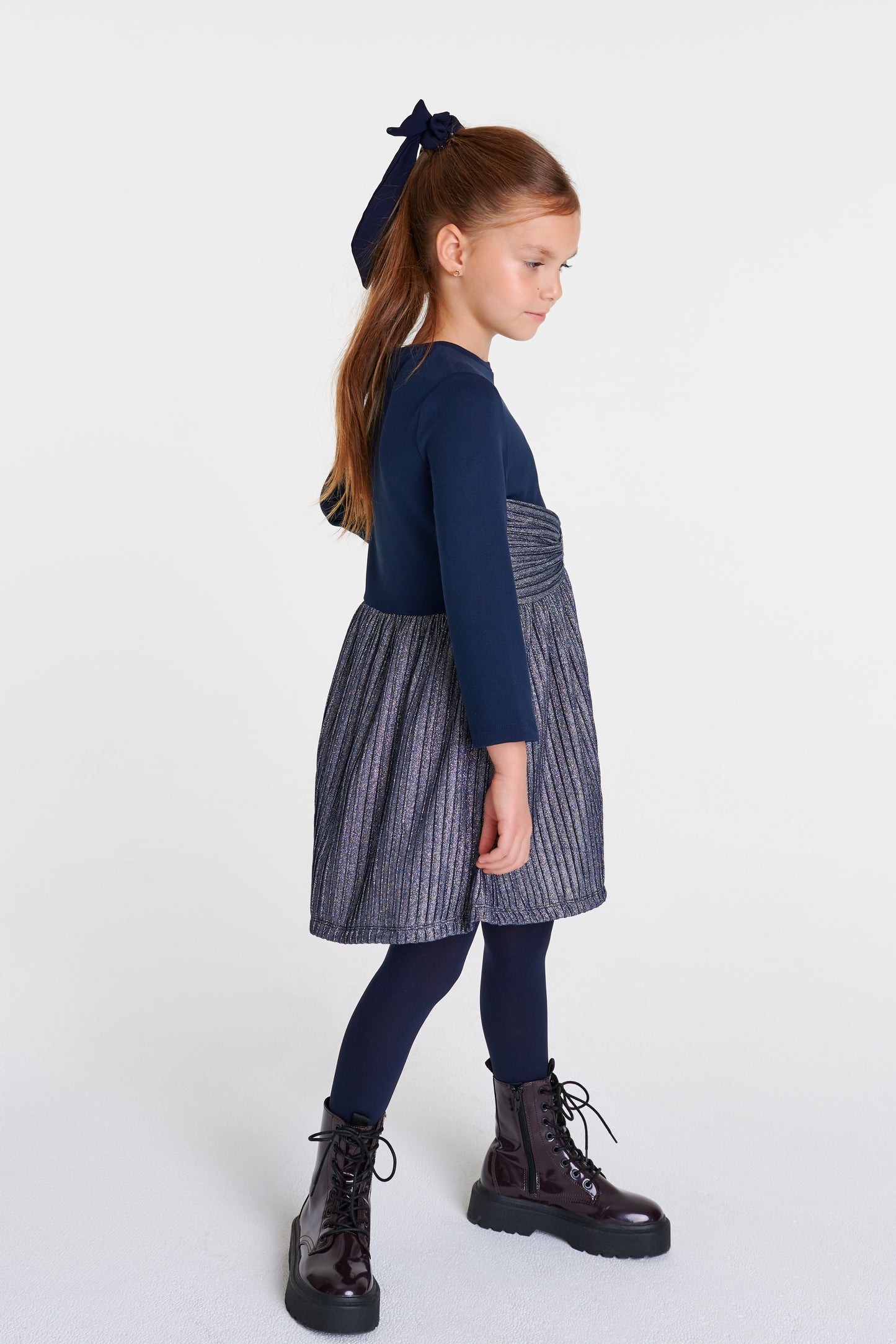 Navy Shimmer Bow Waisted Dress DSL0463