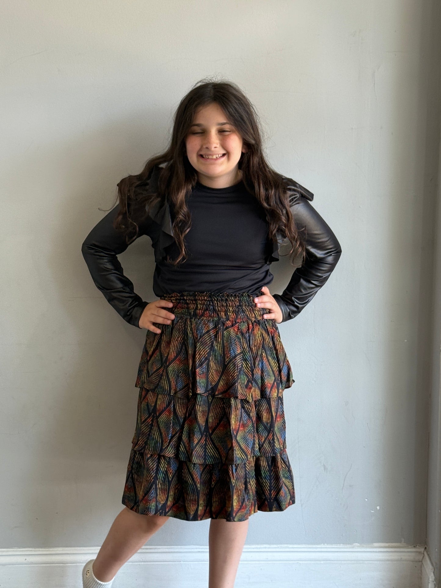 Ariella Geometric Multi Tiered Skirt J252-995