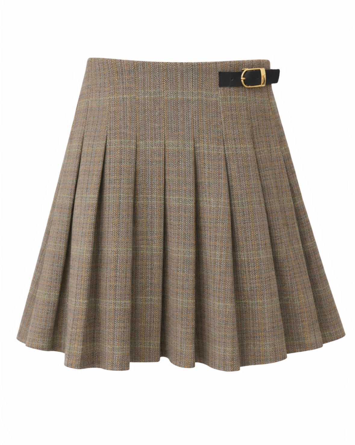 Pleated Plaid Skirt w/ Buckle G-122