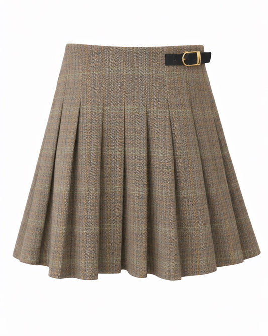 Pleated Plaid Skirt w/ Buckle G-122