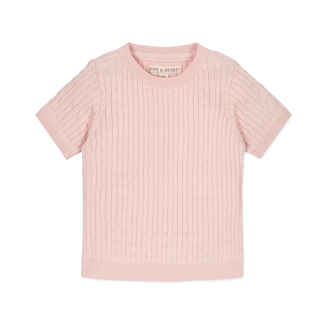 Pink Short Sleeve Cable Sweater 26sg3219a