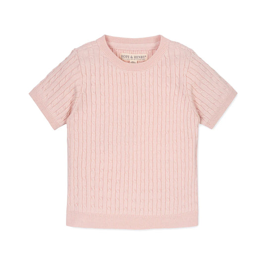 Pink Short Sleeve Cable Sweater 26sg3219a