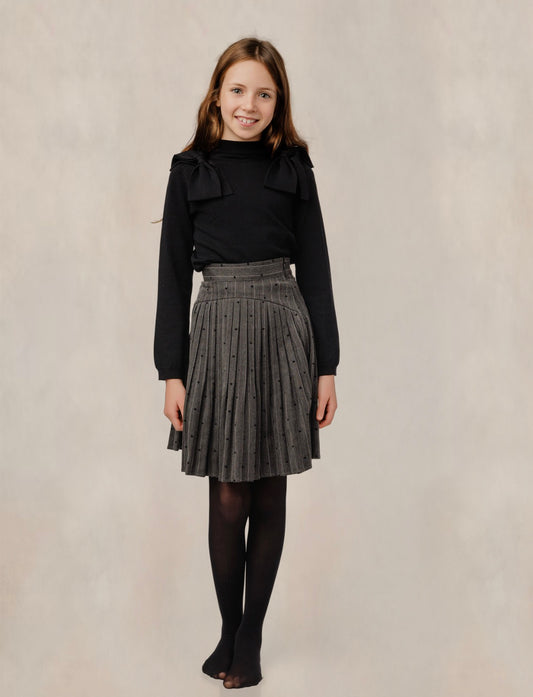 Grey Pleated Pinstripe Skirt w/ Black Hearts GW6116S-A