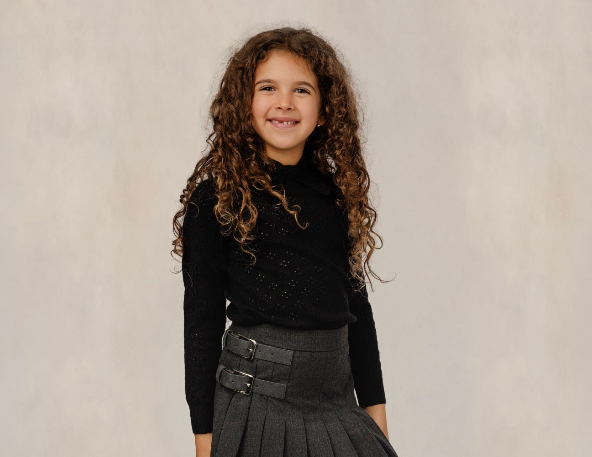 Black Pointelle Knit Top GW6102T-A